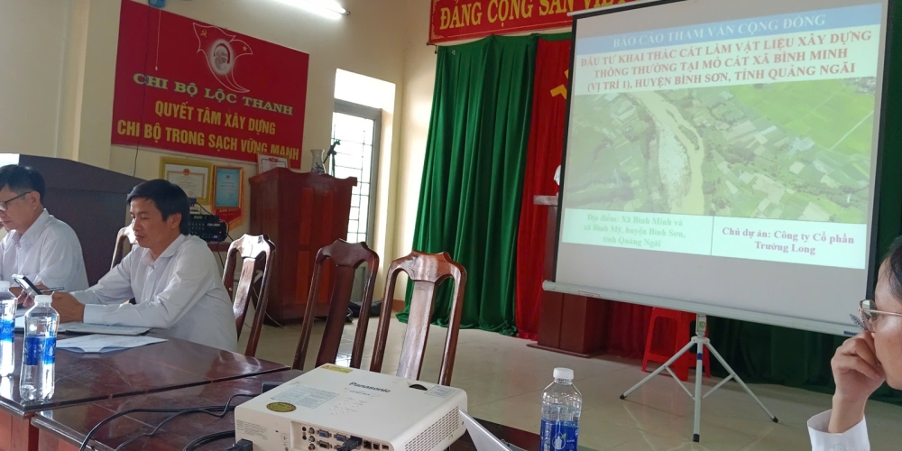 Tham vấn cộng đồng dân cư khu vực Dự án khai thác cát làm VLXDTT tại mỏ cát xã Bình Minh (vị trí 1) và xã Bình Mỹ (khu vực phía Tây- nay là mỏ cát xã Bình Chương (khu vực phía Tây), tỉnh Quảng Ngãi